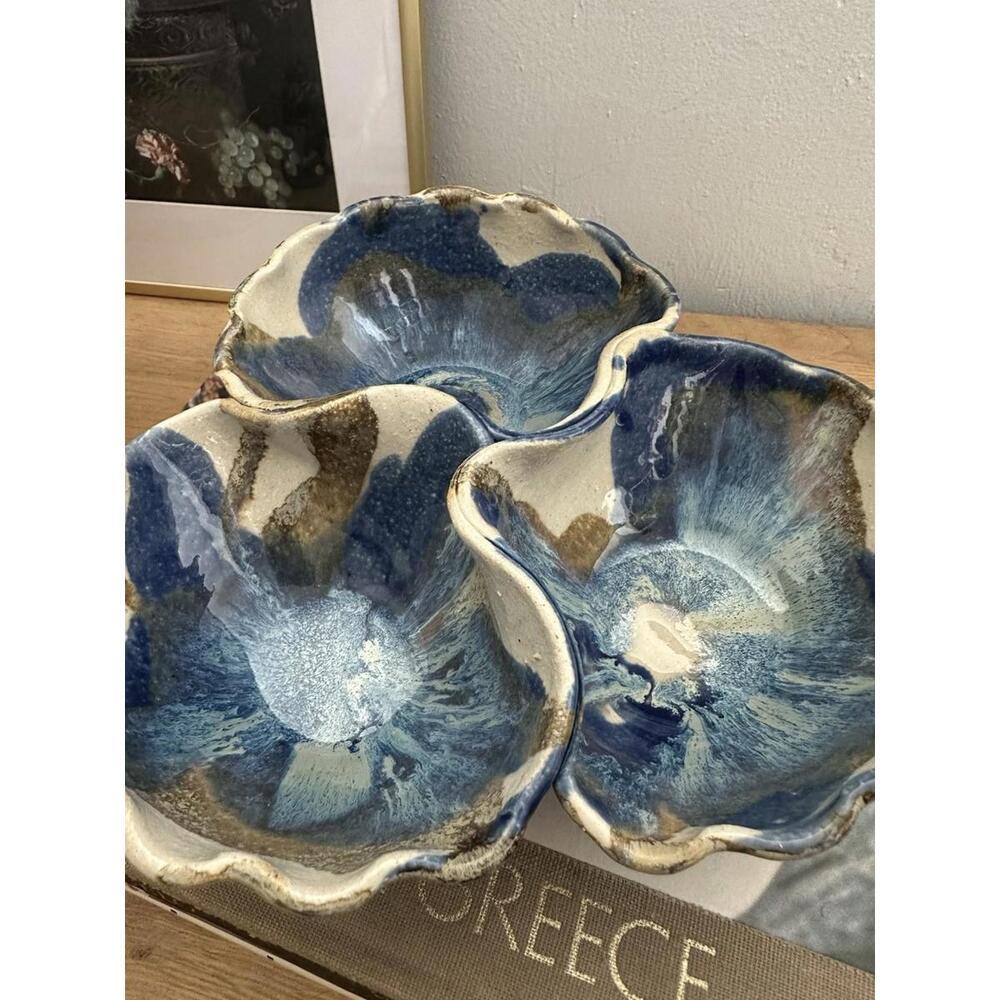 Vintage Handmade Studio Art Pottery Wavy Ruffled Rim Ceramic Bowls - Picture 4 of 5